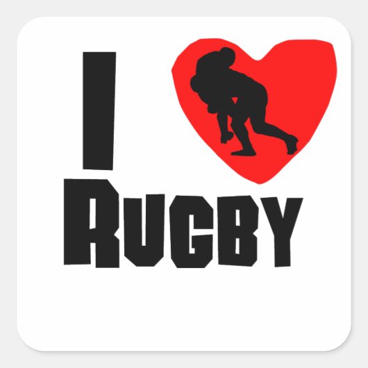 I Herz-Rugby Quadratischer Aufkleber (Vorderseite)