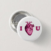 I Herz Sie anatomisches Herz - Weiß u. Rosa Button (Vorne & Hinten)
