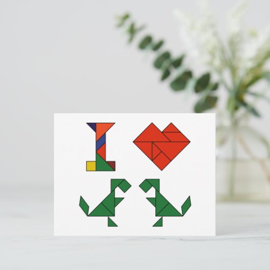 I Herz T-Rex (Tangramosaurus Rex) Postkarte (Stehend Vorderseite)