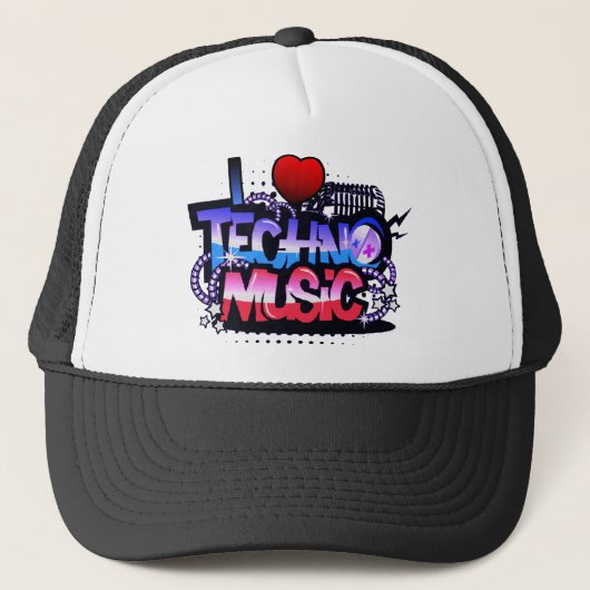 I Herz Techno Musik Truckerkappe (Vorderseite)