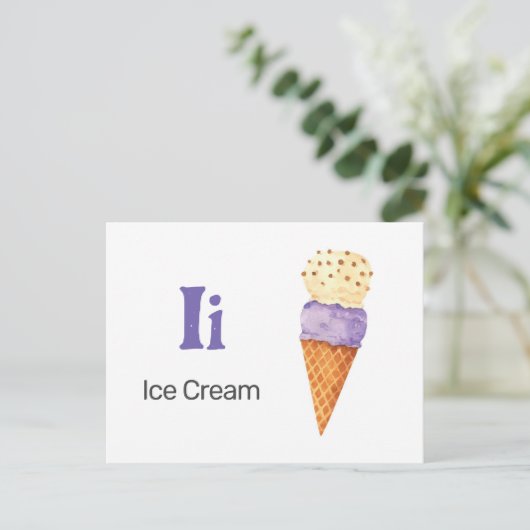 I is for Ice Cream - Alphabet Flash Card Postkarte (Stehend Vorderseite)
