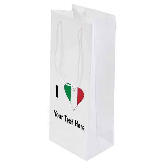 I (Italienische Flag Herzfrequenz-Liebe) Ihr Text Geschenktüte Für Weinflaschen (Vorderseite Schrägansicht)