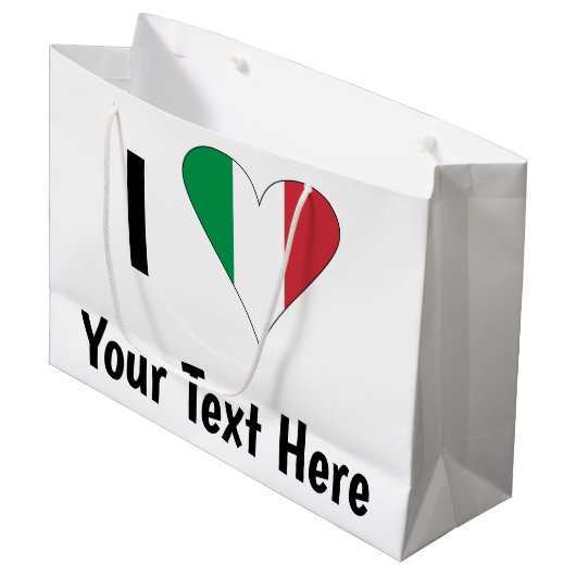 I (Italienische Flag Herzfrequenz-Liebe) Ihr Text Große Geschenktüte (Vorderseite Schrägansicht)