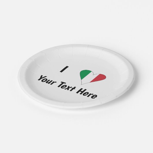 I (Italienische Flag Herzfrequenz-Liebe) Ihr Text Pappteller (Schrägansicht)
