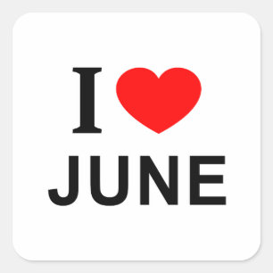 I ❤️ JUNE I LIEBE JUNE I HEART JUNE QUADRATISCHER AUFKLEBER