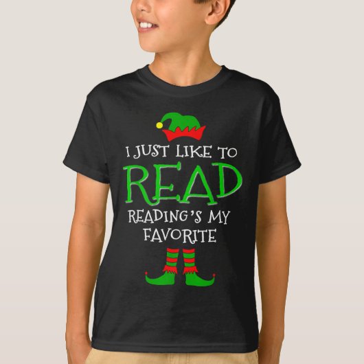 I Just Like To Read Reading Elf Book Love Christma T-Shirt (Vorderseite)