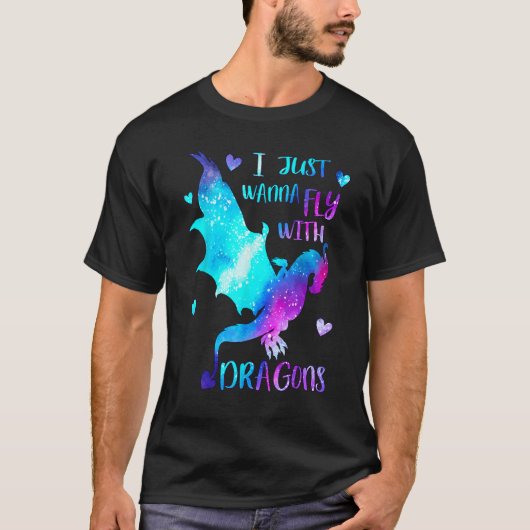 I just wanna Fly with Dragons Dragon Girl Space T-Shirt (Vorderseite)