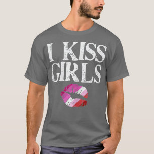 I Kiss Girls Lesbian Pride Lips Butch Gay Flag LGB T-Shirt