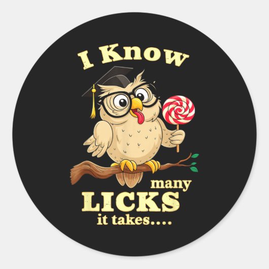 I Know How Many Licks It Takes Funny Owl Lollip Jo Runder Aufkleber (Vorderseite)