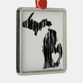 I Kontur-Staats-Liebe Herz-Michigans Grunge Silbernes Ornament (Rechts)