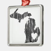 I Kontur-Staats-Liebe Herz-Michigans Grunge Silbernes Ornament (Links)