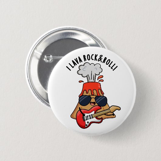 I Lava Rock and Roll Funny Volcano Pub Button (Vorne & Hinten)