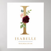 I Letter Monogram Name Marsala Floral Kinderzimmer Poster (Vorne)