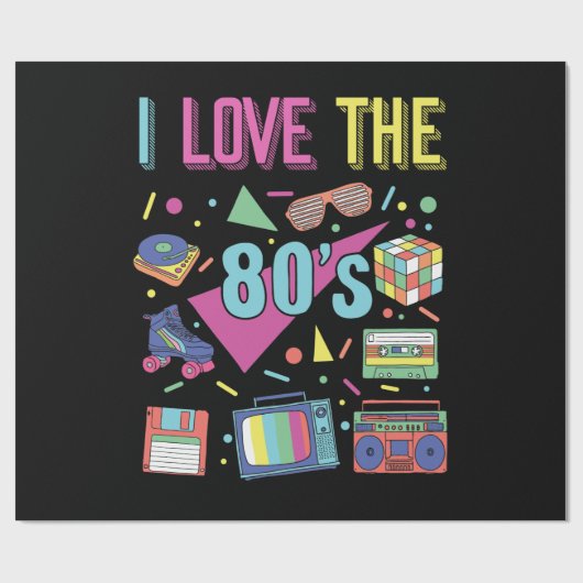 I Liebe 80er Kleidung für Frauen und Männer Party Geschenkpapier (Flach)