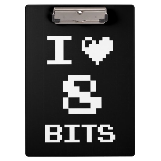 I Liebe 8 Bits, Gamer Geek Design Klemmbrett (Vorderseite)