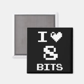 I Liebe 8 Bits, Gamer Geek Design Magnet (Vorderseite/Rückseite)