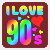 i Liebe 90er Quadratischer Aufkleber (Vorderseite)