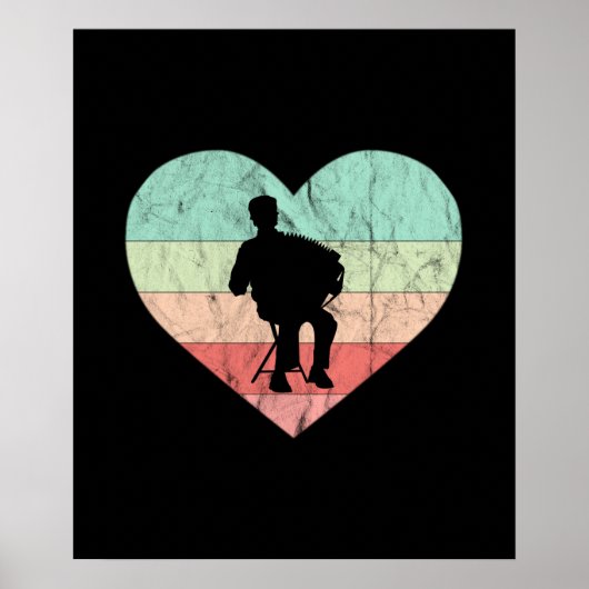 I Liebe Accordion Retro Vintages Herz Poster (Vorne)