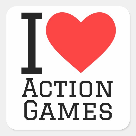 I Liebe Actionspiele Quadratischer Aufkleber (Vorderseite)