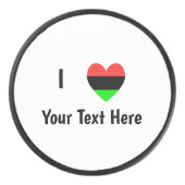 I Liebe (Afroamerikanisches Flaggenherz) Ihr Text Eishockey Puck (Vorderseite)