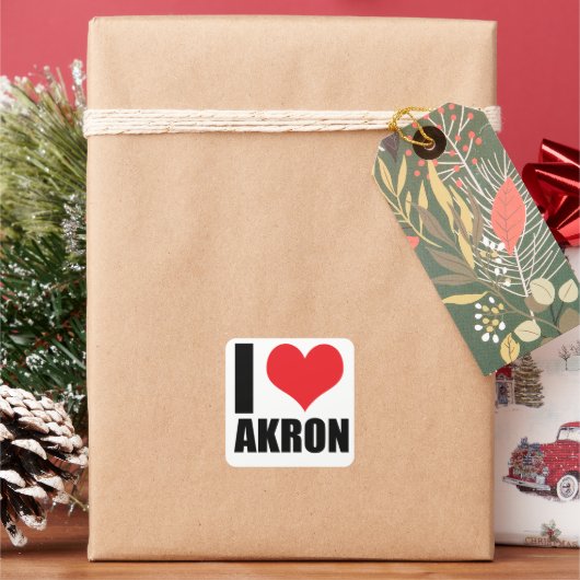 I Liebe Akron Quadratischer Aufkleber (Feiertag)