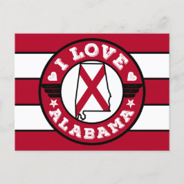 I Liebe Alabama Color Matched Stripes Map and Flag Postkarte