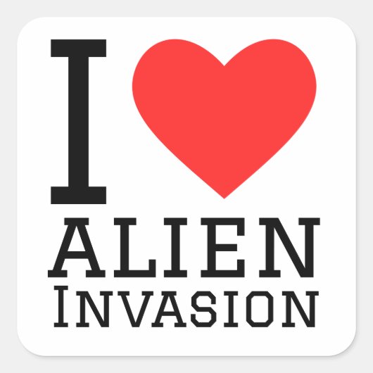 I Liebe Alien Invasion Quadratischer Aufkleber (Vorderseite)