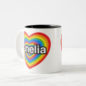 I Liebe Amelia. Liebe I Sie Amelia. Herz Zweifarbige Tasse (Vorderseite Links)