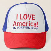 I Liebe America Red White Blue Hat Truckerkappe (Vorderseite)