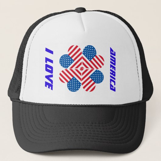 I Liebe America Usa Flag Trucker Hat Truckerkappe (Vorderseite)