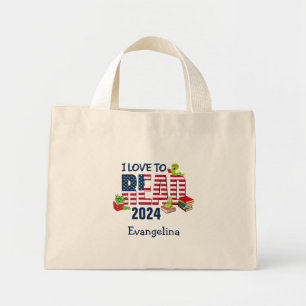 I LIEBE Amerika Flag 2024 Kinder zu LESEN Mini Stoffbeutel