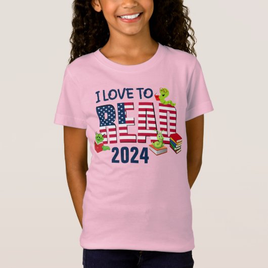I LIEBE Amerika Flag 2024 Kinder zu LESEN T-Shirt (Vorderseite)