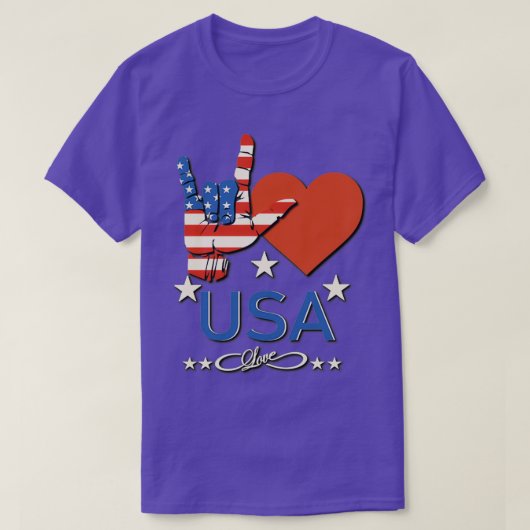 I Liebe Amerika Liebe Zeichen und Flagge der USA T-Shirt (Design vorne)