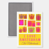 I Liebe Amsterdam farbige Tulpenmuster Magnet (Vorderseite/Rückseite)