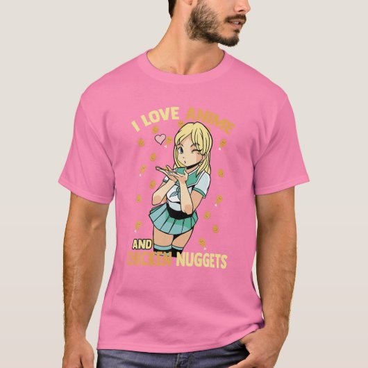 I Liebe Anime and Chicken Nuggets - Niedlich Kawai T-Shirt (Vorderseite)