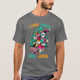 I Liebe Anime and Sushi - Kawaii Christmas Girl -  T-Shirt