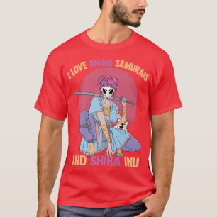 I Liebe Anime Samurais und Shiba Inu Kawaii Otaku T-Shirt