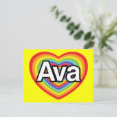 I Liebe Ava, Regenbogenherz Postkarte (Stehend Vorderseite)