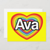 I Liebe Ava, Regenbogenherz Postkarte (Vorne/Hinten)