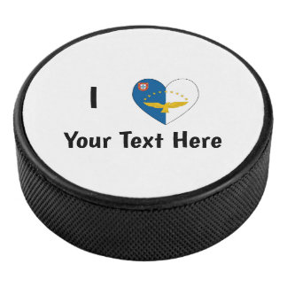I Liebe (Azoren-Flaggenherz) Personalisiert Eishockey Puck