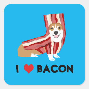 I Liebe Bacon Corgi Hund Quadratischer Aufkleber