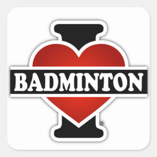 I Liebe Badminton Quadratischer Aufkleber