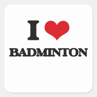 I Liebe Badminton Quadratischer Aufkleber