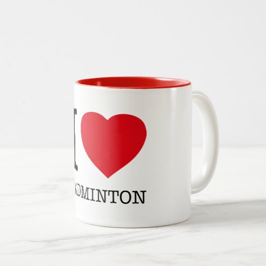 I LIEBE BADMINTON ZWEIFARBIGE TASSE (VorderseiteRechts)