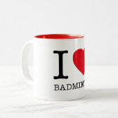 I LIEBE BADMINTON ZWEIFARBIGE TASSE (Vorderseite Links)