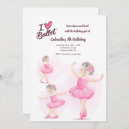 I Liebe Ballet Einladung (Vorne/Hinten)