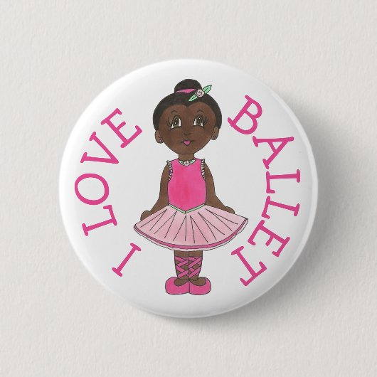 I LIEBE BALLET Pink Tutu Girl Ballerina Tance Clas Button (Vorderseite)