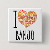 I Liebe Banjo Orange Mandala Herz Button (Vorderseite)