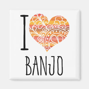 I Liebe Banjo Orange Mandala Herz Magnet