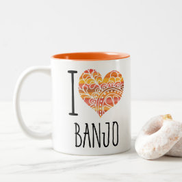 I Liebe Banjo Orange Mandala Herz Zweifarbige Tasse